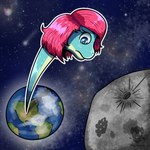 anthro biped blue_eyes earth female frown green_body green_scales hair heart_eyes heart_symbol hyper_neck logo long_neck looking_down medium_hair moon multicolored_body multicolored_scales outline pink_hair planet scales shadow solo space star two_tone_body two_tone_scales white_outline by:_muun cavemanon_studios i_wani_hug_that_gator liz_farlane brachiosaurid brachiosaurus dinosaur prehistoric_species reptile sauropod sauropodomorph scalie 1:1 2024 absurd_res artist_logo artist_name colored hi_res shaded watermark