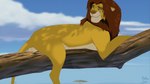 anus balls bedroom_eyes branch feral genitals looking_at_viewer lying male narrowed_eyes seductive solo tail arf-fra disney the_lion_king fan_character zilvus felid feline lion mammal pantherine hi_res