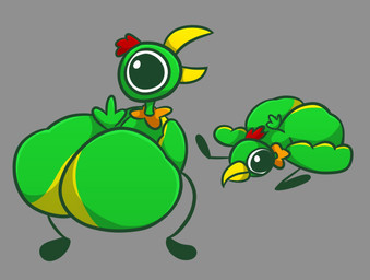 anthro beak big_butt big_eyes butt green_body grey_background male open_beak open_mouth simple_background solo stick_limbs tunemon nickelodeon spongebob_squarepants potty_the_parrot avian bird parrot digital_media_(artwork) hi_res