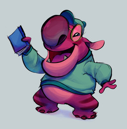 3_fingers baseball_cap big_nose book bottomless clothed clothing eyewear fingers glasses grey_background hat headgear headwear holding_book holding_object leg_markings male markings open_mouth open_smile purple_tongue red_body red_nose shirt simple_background smile solo standing sweater teal_clothing teal_shirt teal_topwear tongue topwear underbite kinnachan456 disney lilo_and_stitch nosy_(lilo_and_stitch) alien experiment_(lilo_and_stitch) 2022 digital_media_(artwork) full-length_portrait hi_res portrait