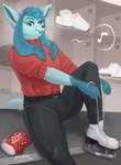 anthro blue_body clothed clothing detailed_background femboy male skating smile solo spread_legs spreading tail tongue wide_hips winter kryzyasha nintendo pokemon eeveelution generation_4_pokemon glaceon pokemon_(species) absurd_res digital_drawing_(artwork) digital_media_(artwork) hi_res