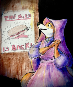 advertisement anthro black_nose breasts clasped_hands clothed clothing dress eyelashes female fur orange_body orange_fur poster red_text smile snout solo text veil white_body white_fur olivedreampuppy disney mcdonald's robin_hood_(disney) maid_marian canid canine fox mammal red_fox true_fox 2023 english_text hi_res painting_(artwork) shaded traditional_media_(artwork) traditional_painting_(artwork) traditional_watercolor_(artwork) watercolor_(artwork)