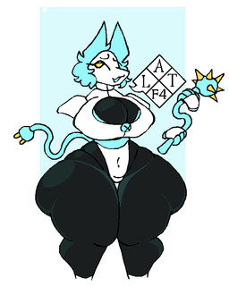 anthro big_breasts big_butt breasts butt cat_tail clothing dialogue female huge_breasts huge_butt huge_thighs long_ears smug smug_face solo thick_thighs tight_clothing fanaeka deltarune undertale_(series) tasque_manager darkner felid feline mammal
