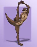 anthro anus breasts brown_body brown_fur countershading feet female flexible fur genitals nipples nude one_leg_up pawpads paws purple_eyes pussy raised_leg simple_background small_breasts solo splits spread_legs spreading standing stretching vertical_splits dizzyvixen juniper_(dizzyvixen) mammal mustelid otter hi_res