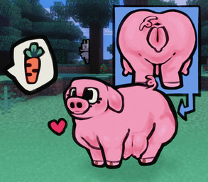 animal_genitalia anus butt duo eyelashes female feral forest genitals grass heart_symbol overweight pink_body plant solo_focus speech_bubble tail teats toony tree vulva cubewolf64 microsoft minecraft mojang xbox_game_studios canid canine canis domestic_pig mammal suid suine sus_(pig) wolf 2025