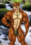 abs anthro biceps biped brown_body brown_fur bulge claws clothed clothing flaccid front_view fur genitals jewelry looking_at_viewer male multicolored_body multicolored_fur muscular muscular_anthro muscular_male navel necklace pecs penis penis_base pose red_eyes skimpy solo standing tongue tongue_out topless tribal two_tone_body two_tone_fur water waterfall whiskers white_body white_fur rocket_(artist) looney_tunes warner_brothers tasmanian_devil_(looney_tunes) dasyurid dasyuromorph mammal marsupial tasmanian_devil 2012 hi_res