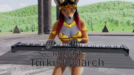 5_fingers anthro clothed clothing day eyebrows fade_out female fingers gold_(metal) gradient_hair grass hair keyboard_instrument looking_at_viewer lying magic musical_instrument on_back outside piano plant playing_music playing_piano solo standing tail text tree walking setup1337 fire_princess canid canine fox mammal red_fox true_fox 16:9 2026 3d_(artwork) 3d_animation animated artist_name credits digital_media_(artwork) hi_res long_playtime sound url video widescreen