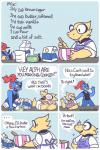 anthro baking cooking humor text plumfsh undertale undertale_(series) alphys undyne fish lizard marine reptile scalie 2:3 comic english_text hi_res