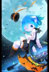 amazing_background anthro black_bars blue_body blue_eyes blue_hair blush blush_lines candy cape clothed clothing dessert detailed_background dipstick_tail eye_glint flying food fully_clothed fur glistening hair hat headgear headwear holidays kemono looking_at_viewer male markings moon one_eye_closed smile solo tail tail_markings top_hat umbrella white_body white_fur white_tail_tip wink young young_anthro aoino halloween spica_(aoino) canid canine canis domestic_dog mammal absurd_res detailed hi_res pillarbox