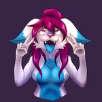 ahegao anthro blue_body blue_fur blush bodily_fluids breasts double_v_sign female fur gesture green_eyes hair hand_gesture heart_eyes heart_symbol heterochromia looking_pleasured mouth_shot multicolored_body multicolored_fur nipples nude open_mouth pink_eyes plume purple_hair simple_background smile solo tongue tongue_out two_tone_body two_tone_fur uvula v_sign white_body white_fur sa-chat canid canine canis mammal wolf 1:1 2020 digital_media_(artwork) half-length_portrait portrait