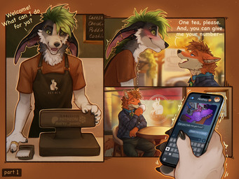 anthro biped bottomwear claws clothed clothed_anthro clothed_male clothing collar dialogue dildo duo electronics eyes_closed finger_claws fingers fully_clothed fully_clothed_anthro fully_clothed_male fur hair inside male phone sex_toy smile speech_bubble standing tail text topwear marsccts weredog_(copyright) dagger_(weredog) canid canine canis domestic_dog fox mammal 2025 comic digital_drawing_(artwork) digital_media_(artwork) english_text hi_res