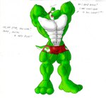 abs anthro biceps big_muscles biped bottomwear clothed clothing dinosaur english_text expansion flexing green_body green_skin green_yoshi growth growth_sequence hands_behind_head hi_res huge_muscles male mario_bros mctaylis muscle_growth muscular muscular_anthro muscular_male nintendo open_mouth pecs pose reptile scales scalie shorts simple_background size_transformation solo standing teeth text tongue topless torn_clothing transformation vein white_background white_body white_skin yoshi