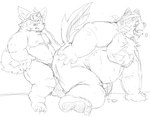 anal anthro blush duo humanoid_hands kemono male male/male overweight overweight_male sex hottophoto lifewonders live_a_hero mokdai procy canid canine canis domestic_dog mammal 2021 hi_res monochrome sketch