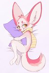 anthro ear_piercing female fur looking_at_viewer orange_eyes piercing pink_body pink_fur pink_nose smile solo aseethe canid canine fennec_fox fox mammal true_fox 2022 digital_media_(artwork) full-length_portrait hi_res portrait