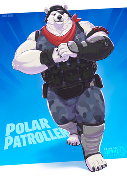 ammunition anthro army army_clothing army_helmet army_outfit army_uniform barazoku belt biceps big_bulge big_muscles big_pecs black_belt black_clothing black_eye_patch black_eyewear black_helmet black_legband black_topwear black_vest black_wristband blue_background blue_bottomwear blue_clothing blue_pants blue_topwear blue_vest bottomwear bulge bulletproof_vest camo camo_bottomwear camo_clothing camo_pants camo_print camo_topwear camo_vest claws clothing cocky cocky_grin cracking_knuckles eye_patch eye_scar eyewear facial_scar fist flexing flexing_bicep flexing_both_biceps flexing_muscles fur grin grinning_at_viewer kerchief legband looking_at_viewer male manly military military_clothing military_gear military_helmet military_pants military_uniform military_vest muscular muscular_anthro muscular_arms muscular_male muscular_thighs pants pattern_bottomwear pattern_clothing pattern_pants pattern_topwear pattern_vest pecs red_clothing red_kerchief scar showing_off_muscles simple_background smile smiling_at_viewer smirk smirking_at_viewer soldier solo standing tactical tactical_belt tactical_gear tactical_load_carring_vest tactical_pants text thick_arms thick_thighs topwear tough_guy uniform vest warrior white_body white_fur wristband soul_nero epic_games fortnite polar_patroller bear mammal polar_bear ursine absurd_res english_text hi_res