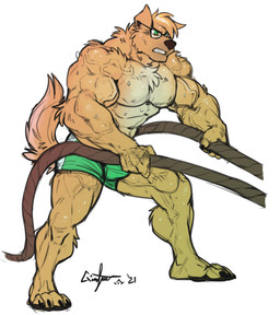 4_toes 5_fingers anthro barazoku barefoot big_muscles black_claws black_nose black_pawpads bodily_fluids bottomwear bulge claws clothed clothing exercise eyewear feet fingers fur glasses green_eyes huge_muscles humanoid_hands male muscular muscular_anthro muscular_male pawpads plantigrade rope shorts simple_background solo standing sweat toes topless vein veiny_muscles white_background workout yellow_body yellow_fur nightterror chase_(retriever) bird_dog canid canine canis domestic_dog golden_retriever hunting_dog mammal retriever 2021 hi_res