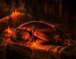 anthro bed clock eyes_closed female fire furniture membrane_(anatomy) membranous_wings sleeping smoke tail wings 12-tf mythology animal_humanoid dragon dragon_humanoid humanoid mythological_creature mythological_scalie scalie