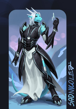 anthro armor biped bottomwear breasts claws clothed clothed_anthro clothed_female clothing feet female fingers front_view fully_clothed fully_clothed_anthro fully_clothed_female hair horn solo standing tail toes topwear sadnicole mythology dragon mythological_creature mythological_scalie scalie 2026 digital_drawing_(artwork) digital_media_(artwork) hi_res