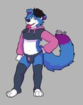 anthro bedroom_eyes belly big_tail bulge clothed clothing cropped_hoodie crossdressing femboy floppy_ears fluffy fluffy_tail footwear legwear male narrowed_eyes open_mouth paws purple_eyes seductive slim socks solo squish tail thigh_highs thigh_squish thong tongue tongue_out underwear white_belly white_paws silixnh_(artist) meme_clothing paggi_outfit silix_(silixnh) canid canine canis domestic_dog mammal absurd_res cel_shading hi_res meme shaded