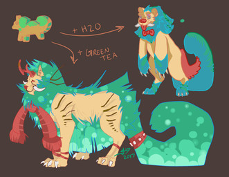 3_toes 4_fingers accessory alternate_form ambiguous_gender anthro biped blep blue_body blue_fur blue_tail brown_background claws contextual_arrow curled_tail digitigrade directional_arrow fangs feet feral fingers fluffy fluffy_tail front_view fur furgonomics gloves_(marking) green_body green_fur green_tail half-closed_eyes horn leg_markings legband long_tail mane markings multicolored_body multicolored_fur narrowed_eyes necktie no_pupils nude pose quadruped red_body red_eyes red_fur red_horn red_nose red_tongue ribbons side_view simple_background socks_(marking) solo spikes sponge standing tail tail_accessory tailband tan_body tan_fur teeth text toe_claws toes tongue tongue_out toony tusks two_tone_body two_tone_fur white_claws blindtank animate_inanimate canid canine chameleon chimera felid hybrid lizard mammal reptile scalie sponge_monster 2017 absurd_res digital_drawing_(artwork) digital_media_(artwork) english_text full-length_portrait hi_res model_sheet multiple_images portrait signature species_name