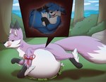 abdominal_bulge belly big_belly female female/female feral field forest lyrilla_(lyrenry) plant tree vore willing_pred willing_prey blueflarefox1 foxxie canid canine fox mammal hi_res