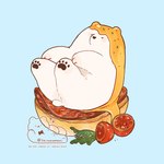 black_nose chibi detailed_food eggs_benedict eyes_closed feral food fruit micro paws plant simple_background solo tomato white_body shirokumani bear mammal 1:1 2021 detailed hi_res