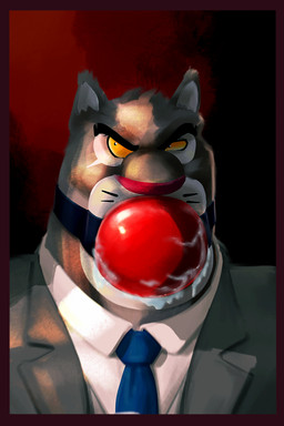 accessory angry ball_gag bdsm bodily_fluids bondage bound clothing drool_on_chin eyebrows gag light_bondage male narrowed_eyes necktie pattern_fur raised_eyebrow saliva solo squint suit suit_jacket whiskers yellow_eyes allornothing dreamworks the_bad_guys d.b._cougar(the_bad_guys) cougar felid feline mammal pantherine hi_res