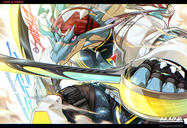anthro armor black_clothing black_gloves black_handwear blue_body clothing dual_wielding frill_(anatomy) gloves handwear holding_object holding_weapon looking_at_viewer male melee_weapon pecs red_eyes scar simple_background smile snout solo sword text tight_clothing weapon white_background dragoooon1223 lifewonders live_a_hero mythology hydoor dragon mythological_creature mythological_scalie reptile scalie english_text hi_res japanese_text shaded