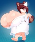 3_toes 5_fingers barefoot big_breasts biped breasts clothed clothed_female clothed_humanoid clothing feet female female_humanoid fingers hair headgear headwear huge_breasts hyper hyper_breasts robe simple_background solo tail thick_thighs three-quarter_view toes walking white_clothing white_headwear white_robe angstrom yume_(hsaibot) animal_humanoid canid canid_humanoid canine canine_humanoid humanoid mammal mammal_humanoid tanuki_humanoid 2024 digital_media_(artwork) full-length_portrait hi_res portrait