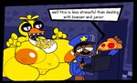 anthro beak belly big_breasts breasts chef_pee_pee_(sml) chica_(fnaf) duo female five_nights_at_freddy's food genitals machine male nipples non-mammal_nipples pizza pussy robot scottgames sml_(youtube) superiorfox thick_thighs