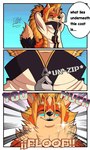 anthro clothing hair long_hair male one_eye_closed smile solo sparkles text undressing wink iaian_luxo_fox luxo_(iaian_luxo_fox) canid canine fox mammal comic english_text hi_res