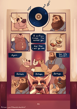 anthro beard belly big_belly brown_beard brown_facial_hair brown_hair closed_smile clothed clothing container cup drinking_glass duo eyes_closed facial_hair fur glass glass_container glass_cup hair male mid_transformation moobs mouth_closed obese obese_anthro obese_male one_eye_closed open_mouth orange_body orange_fur overweight overweight_anthro overweight_male short_hair sitting smile speech_bubble standing tan_body tan_skin text transformation undressing vinyl_record wine_glass chocolateandmilk richard_(chocolateandmilk) canid canine canis domestic_dog human mammal absurd_res comic english_text hi_res