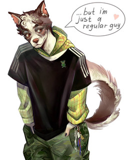 anthro brown_body clothed clothed_male clothing dog_tags flying free male male/male solo white_body