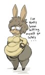 anthro belly big_belly breasts clothing eyewear female glasses overweight overweight_female solo sweater text thick_thighs topwear wide_hips maddeku ellie_(maddeku) deer mammal 2017 3:5 digital_media_(artwork) english_text