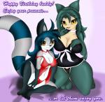 anthro big_breasts birthday blush breasts clothed clothing curvy_figure duo female happy lingerie open_mouth panties skimpy smile spread_legs spreading text underwear voluptuous wide_hips neronova marc258 nintendo pokemon nera_abey nina_snorlax generation_1_pokemon mammal pokemon_(species) procyonid raccoon snorlax hi_res