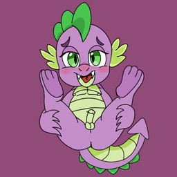 anthro anus balls blush blush_lines butt erection feet genitals green_eyes legs_up looking_at_viewer lying male nipples on_back open_mouth penis purple_body scales sharp_teeth solo spread_legs spreading tail teeth tongue young noiretta friendship_is_magic hasbro my_little_pony mythology spike_(mlp) dragon mythological_creature mythological_scalie scalie