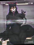 5_fingers anthro black_arms black_body black_breasts black_ears black_fingers black_fur black_hair black_hands black_legs black_tail bodily_fluids breasts claws collarbone female finger_claws fingers front_view fur glowing glowing_eyes hair long_tongue nude saliva solo tail thick_thighs tongue tongue_out dclaret scp_foundation scp-1471-a canid canine mammal 2024 absurd_res censored hi_res