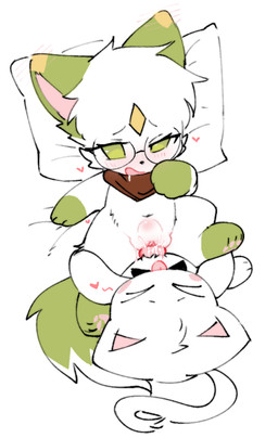 abdominal_bulge anthro anthro_on_anthro anthro_penetrated anthro_penetrating anthro_penetrating_anthro bed bedding blush bodily_fluids bow_tie chibi dipstick_tail drooling duo feet female female_penetrated forehead_gem fur furniture gem green_eyes hand_on_foot hand_on_leg heart_reaction high-angle_view leg_glider_position lying lying_on_bed male male/female male_penetrating male_penetrating_female markings mostly_nude narrowed_eyes on_bed open_mouth penetration penile penile_penetration pillow raised_leg saliva scarf scarf_only semi-anthro sex simple_background tail tail_markings tongue tongue_out vaginal vaginal_penetration white_background white_body white_fur young kirichiiii kiri_(kirichiiii) domestic_cat felid feline felis mammal