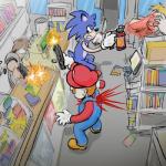 anthro blood bodily_fluids book group gun handgun knife male pepper_spray ranged_weapon robbery shooting weapon bishopbb mario_bros nintendo sega sonic_the_hedgehog_(series) mario sonic_the_hedgehog eulipotyphlan hedgehog human mammal 1:1 2018