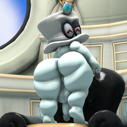 anthro backsack balls big_balls big_penis blue_hair butt clothing flaccid for_a_head genitals hair hat headgear headwear huge_balls huge_penis humanoid_genitalia humanoid_penis looking_at_viewer male narrowed_eyes nipples penis presenting presenting_hindquarters red_eyes shortstack shortstack_male slightly_chubby smile smiling_at_viewer solo standing thick_thighs white_body logdoesrenders kabalmystic_(modeler) mario_bros nintendo super_mario_odyssey cappy_(mario) bonneter ghost humanoid object_head spirit 1:1 3d_(artwork) digital_media_(artwork) hi_res