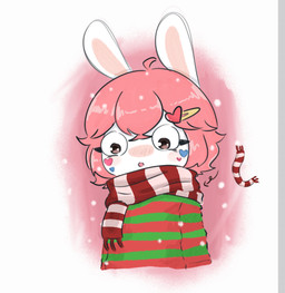 accessory anthro bangs blush clothed clothed_anthro clothed_female clothing directional_arrow eyelashes female female_anthro flat_chested fur green_stripes hair hair_accessory hairclip light long_ears long_hair no_eyebrows noseless open_mouth outside pattern_clothing pattern_scarf pattern_sweater pattern_topwear pink_background pink_hair pink_mouth pink_stripes red_clothing red_scarf red_sweater red_topwear scarf simple_background sitting snow snowing solo stickers_on_face striped_clothing striped_scarf striped_sweater striped_topwear stripes sweater tan_eyelids tan_inner_ear text topwear white_background white_body white_fur winter peypey_mei1925 raving_rabbids rayman_(series) ubisoft fan_character pey_(peypey_mei1925) lagomorph mammal rabbid 2025 colored digital_drawing_(artwork) digital_media_(artwork) english_description english_text half-length_portrait hi_res lighting portrait shaded