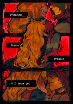 3_panel_comic about_to_kiss ambiguous_gender ambiguous_on_anthro anthro blonde_hair duo female female/ambiguous female_on_human gameplay_mechanics hair heart_symbol horn human_on_anthro interspecies long_hair love questionable_consent red_background simple_background snowgrave text yellow_body yellow_skin jaggedspine deltarune undertale_(series) kris_dreemurr noelle_holiday deer human humanoid mammal soul_(undertale) comic english_text hi_res sketch