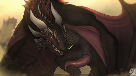animal_genitalia black_body black_scales bodily_fluids cloaca cloacal_penis crouching erection feral genital_fluids genitals horn leaking_precum looking_at_viewer male male_feral membrane_(anatomy) membranous_wings open_mouth penis precum precum_on_own_penis precum_on_penis precum_string pupils scales slit_pupils solo tail tapering_penis teeth tongue wings zyria european_mythology game_of_thrones mythology drogon dragon mythological_creature mythological_scalie scalie western_dragon wyvern 16:9 digital_media_(artwork) hi_res widescreen
