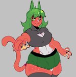 anthro female food fruit fur green_hair hair plant red_body red_fur solo strawberry thick_thighs white_body white_fur hanaarts domestic_cat elemental_creature felid feline felis flora_fauna hybrid mammal