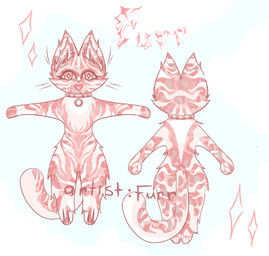 ambiguous_gender anthro collar ears_up fluffy fur meow paws pink_body solo star tail furrfurr domestic_cat felid feline felis mammal hi_res
