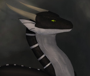 2_horns ambiguous_gender black_body green_eyes green_sclera horn long_neck looking_forward mouth_closed pupils simple_background solo teeth white_body leprzil mythology lepr_(leprzil) dragon mythological_creature mythological_scalie scalie 2019 digital_media_(artwork) portrait
