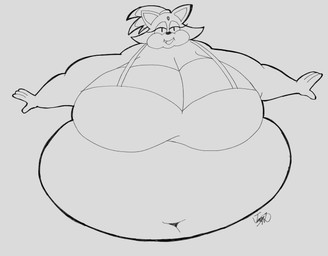 accessory anthro belly big_belly big_breasts black_nose bra breasts chubby_cheeks cleavage clothed clothing fat_arms female front_view hair hair_accessory huge_belly huge_breasts hyper hyper_belly hyper_breasts lidded_eyes morbidly_obese morbidly_obese_anthro morbidly_obese_female navel obese obese_anthro obese_female open_mouth open_smile overweight overweight_anthro overweight_female smile smiling_at_viewer solo spread_arms underwear joe-anthro sega sonic_the_hedgehog_(series) blaze_the_cat domestic_cat felid feline felis mammal 2025 hi_res signature traditional_media_(artwork)