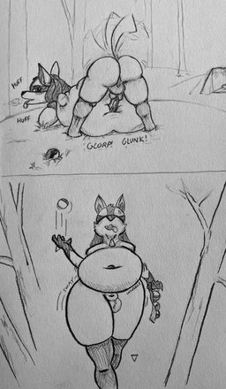 abdominal_bulge after_vore animal_genitalia animal_penis anthro anthro_pred backsack balls belly belly_humping big_belly big_butt bloated breasts breath bulge butt canine_genitalia canine_penis digestion digestion_sequence duo fur genitals huge_belly humping knot knotted_penis male male_pred moobs navel nude_anthro overweight panting penis pokeball rear_view rumbling_stomach sound_effects spikes spikes_(anatomy) tail tail_motion tailwag text tongue tongue_out vore weight_gain blubberbuck nintendo pokemon canid canine generation_4_pokemon lucario mammal pokemon_(species) 2025 comic monochrome sequence traditional_media_(artwork)