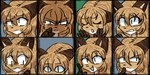 anthro brown_body brown_fur female female_anthro fur gloves_(marking) green_eyes hair markings simple_background solo white_body white_fur conditional_dnp thighlordash averi_(fiddleafox) canid canine fox mammal red_fox true_fox 2:1 expression_sheet