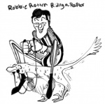 ambiguous_gender duo feral grin male simple_background smile text white_background unknown_artist lazytown robbie_rotten dinosaur dromaeosaurid human mammal prehistoric_species reptile scalie theropod velociraptor english_text monochrome